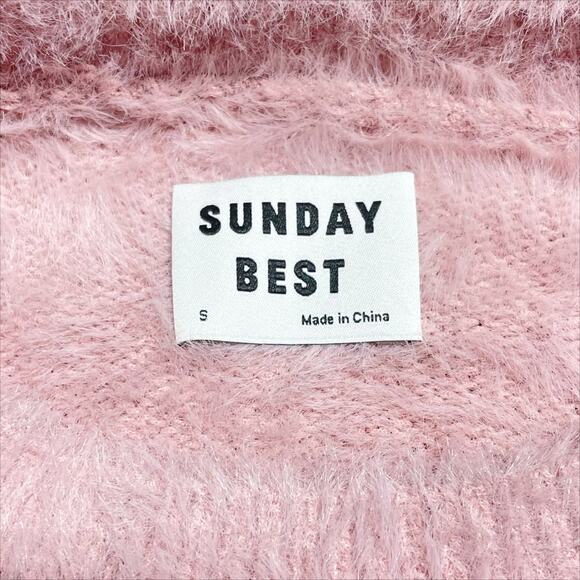 ARITZIA SUNDAY BEST Kitten Sweater in Blush Pink Sz S Furry Soft Eyelash Fringe - Picture 7 of 8